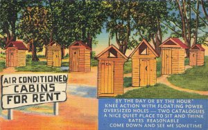 Air Conditioned Cabins For Rent Men & Women Comic Linen Postcard