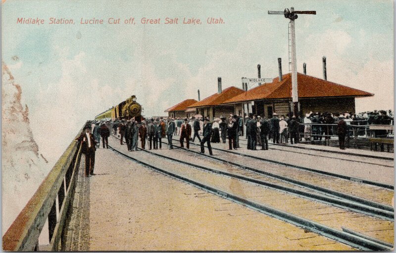 Midlake Train Station Great Salt Lake UT Lucine Cut Off Railway Postcard E88