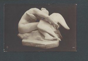 Post Card Sculpture Of Woman & Swan By Jules Desbois