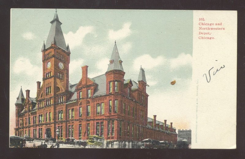 CHICAGO ILLINOIS C&NW RAILROAD DEPOT TRAIN STATION 1906 VINTAGE POSTCARD