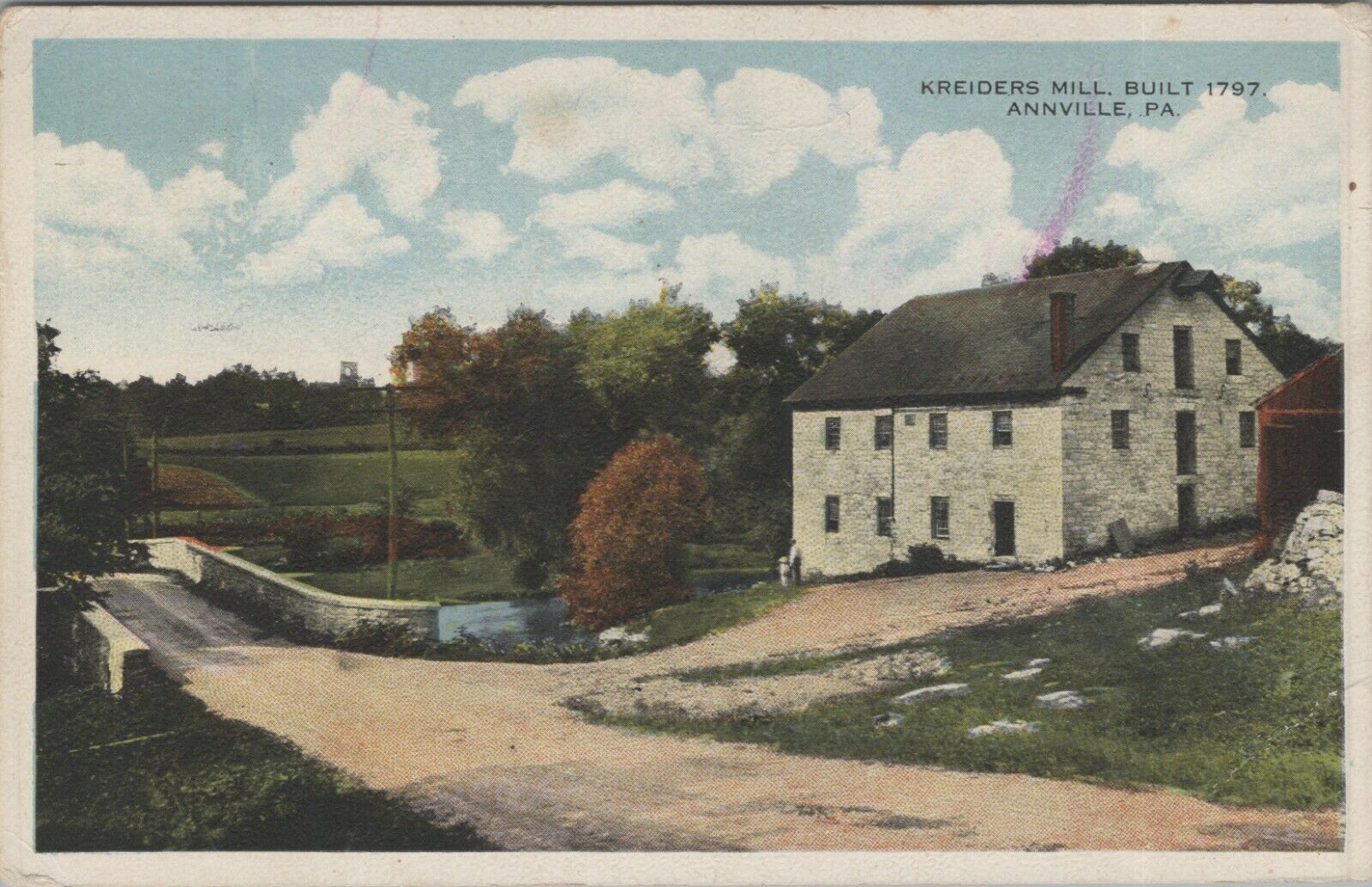 c1920s Kreiders Mill Annville Pennsylvania stream bridge postcard B543