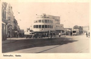 RPPC Stationsplein Heerlen Railway Station Netherlands Art Deco Vintage Postcard