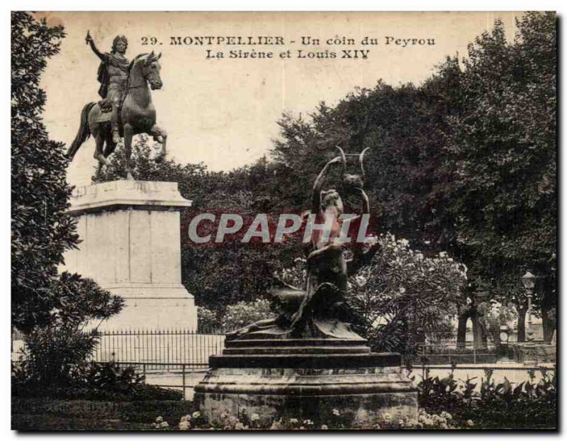 Old Postcard Montpellier A peyrou corner of the siren and Louis XIV