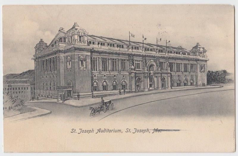 1907 ST JOSEPH Missouri MO Postcard AUDITORIUM Wagon