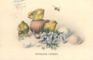 Easter greetings postcard 1930 Austria chicken & bee fantasy 