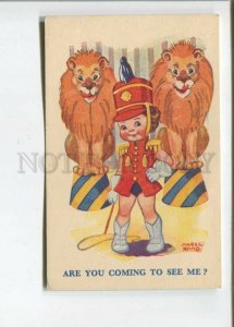 471694 Mabel ROOD Girl Trainer CIRCUS Lion Vintage postcard