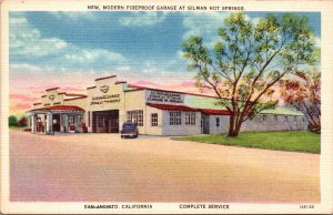 Linen Postcard Fireproof Garage Standard Oil at Gilman Hot Springs, California