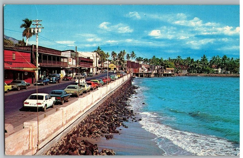 Waterfront Main Street Sea Wall Old Cars Historic Lahaina Maui Hawaii Postcard