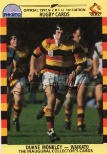 Duane Monkley Waikatu Team 1991 New Zealand Rugby Hand Signed Card Please Read