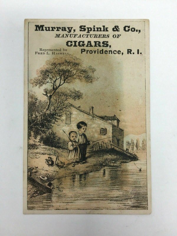 Murray Spink & Co Cigars Trade Card Victorian Children Fishing Providence RI 