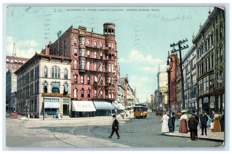 1911 Monroe Street From Campau Square Grand Rapids MI Posted People Postcard