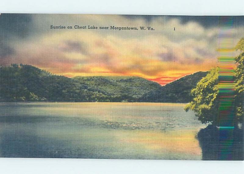 Unused Linen SUNRISE ON CHEAT LAKE Morgantown West Virginia WV F3541