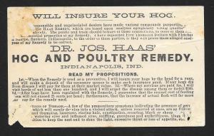 VICTORIAN TRADE CARD Dr Haas Hog & Poultry Remedy 'Yum Yum' Pig 2 Chickens c1882