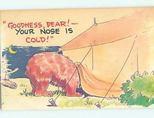 Pre-1980 comic LARGE BEAR STICKS HIS HEAD UNDER THE CAMPING TENT HL3568