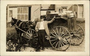 Horse Wagon Grocery Cart Food Boxes Delivery Man c1910 Real Photo Postcard