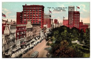 Antique High St Looking North from Capitol, Old Signs, Columbus, OH Postcard