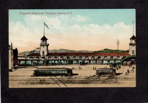 NY Steamboat Steamship Steam Ship Terminal Cable Cars Albany New York Postcard