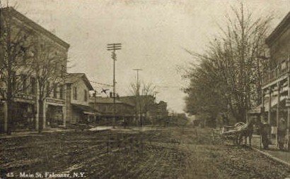 Main Street, Falconer, NY, USA Railroad Train Depot 1909 light crease top lef...