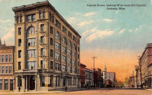 Jackson Mississippi Capitol St., W. From Old Capitol, Color Lithograph PC U7178