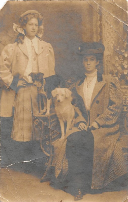 F27/ Animal RPPC Photo Postcard c1920s Dog Well-Dressed Girls 15