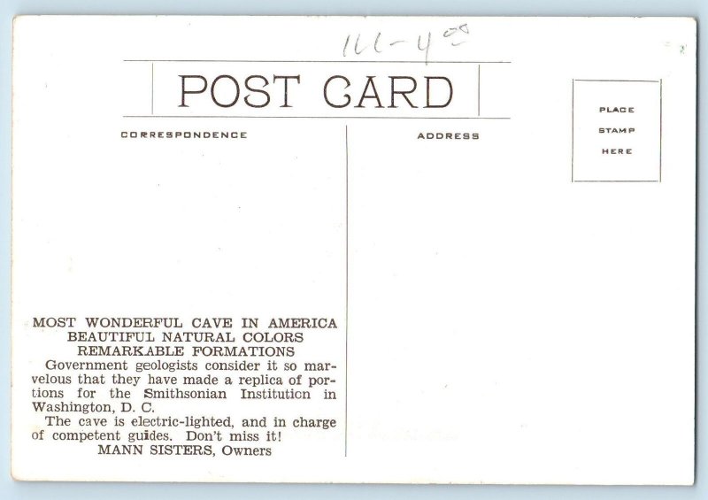 c1920 Electrical Lighted Crystal Cave Interior Springfield Missouri MO Postcard