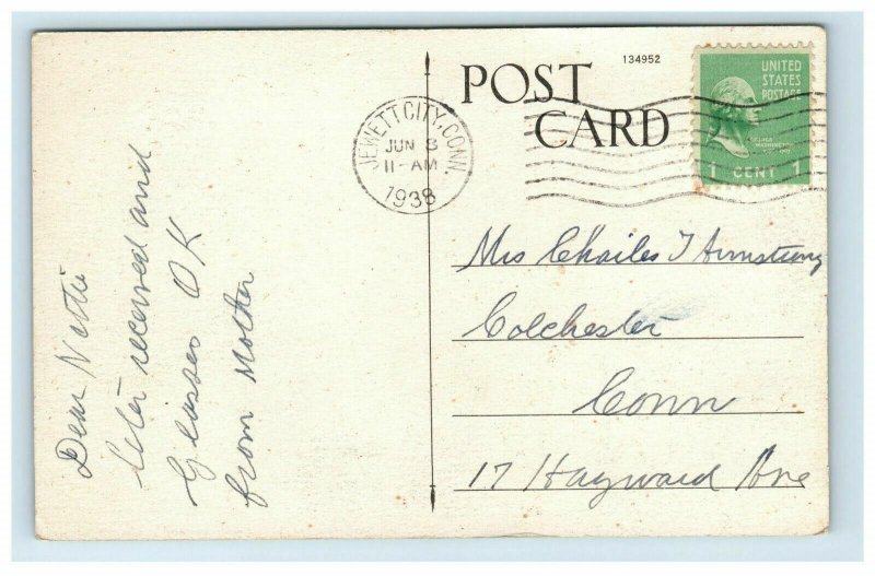 Jewett City CT Quinebaug River Postcard 1938 Postcard Cancel 