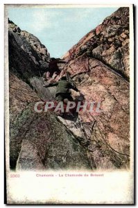 Old Postcard Chamonix Mountaineering The chimney of the Brevent