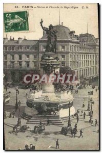 Old Postcard Paris Statue and Place de la Republique