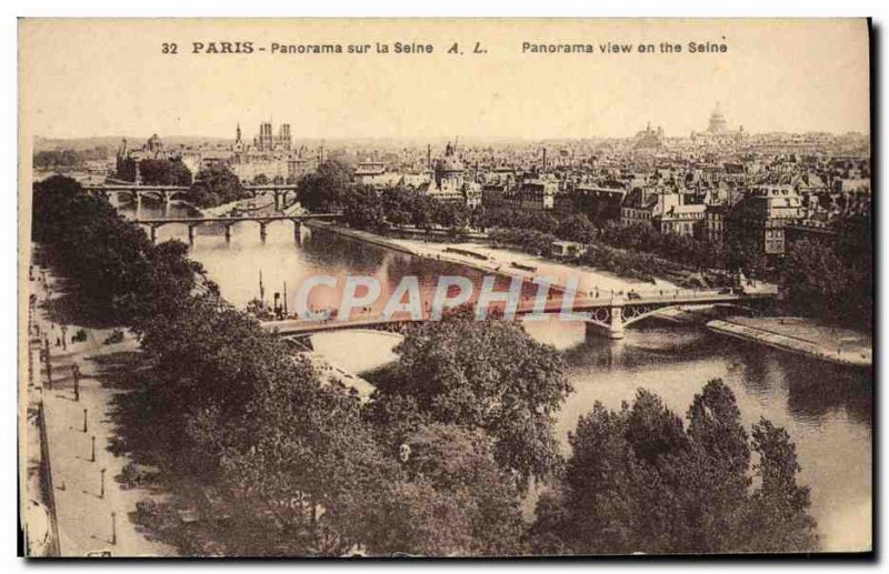 Old Postcard Panorama Paris on the Seine