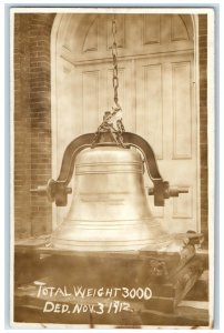 1912 Giant Bell Total Weight 3000 Baltimore Maryland MD RPPC Photo Postcard