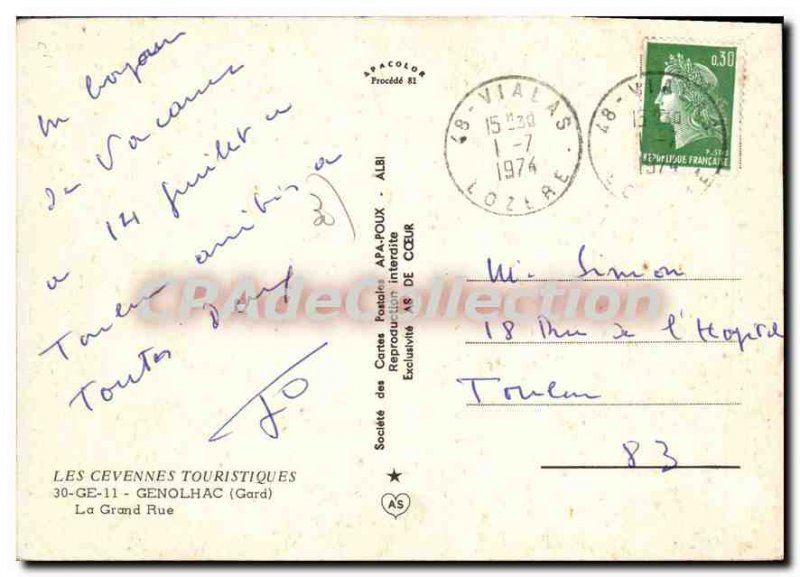 Postcard Modern Genolhac The Grand Rue