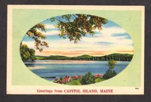 ME Greetings From Capitol Island Maine Linen Postcard PC Southport