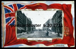 h5163 - ST. JOHN NB Postcard 1908 King Street. Patriotic Flag