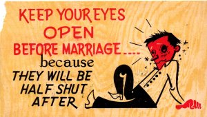 Comic - Keep your eyes open before marriage....  Made in Japan