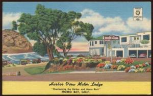 MORRO BAY, CA ~ Harbor View Motor Lodge Linen Postcard
