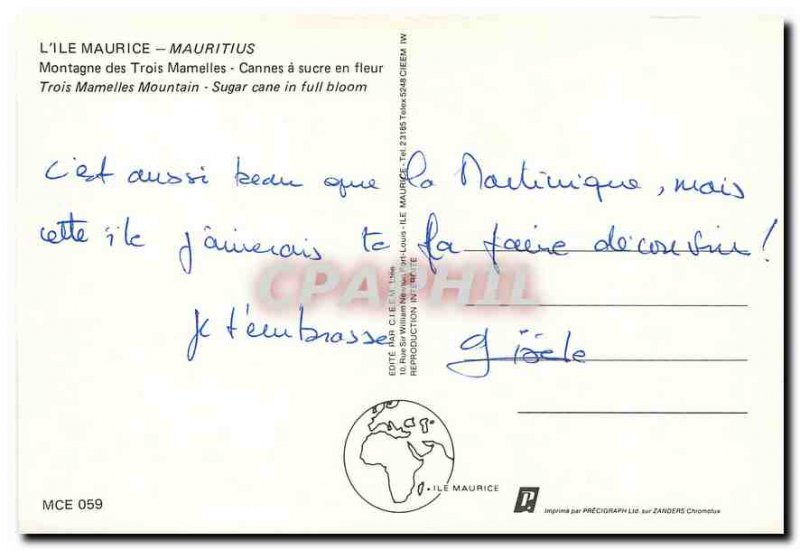 Postcard Modern Mauritius Mauritius Montagne des Trois Mamelles Cannes Sugar ...