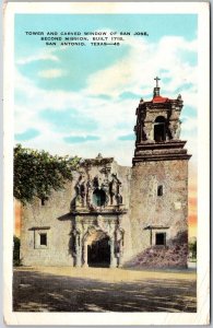 1935 Tower Carved Window San Jose 2nd Mission San Antonio Texas Posted Postcard