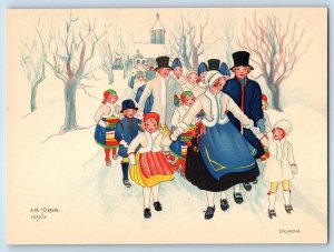 Dalarna People Children Walking From Church Aina Stenberg Masolle Postcard