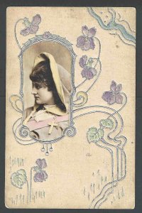 Ca 1904 RPPC* Real Photo Inset In Card W/Flowers Emb Used Not Posted