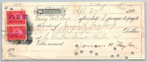 1901  Clinton Bank  New York Check  8 x 3