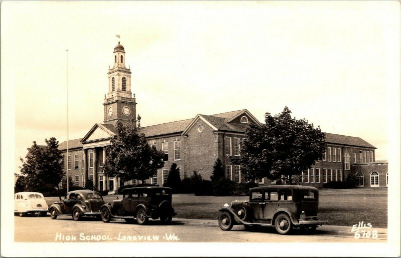 Washington Longview High School Old Cars Real Photo sk7640