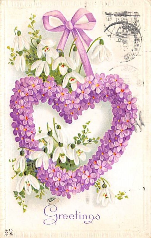 Greetings Purple floral heart R.P.O., Rail Post Offices PU 1913 