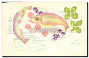 Old Postcard Fantasy Flowers Fish Trefles April 1st