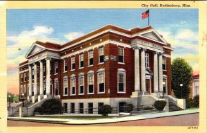 Hattiesburg, MS Mississippi  CITY HALL Fire & Police Department ca1940s Postcard