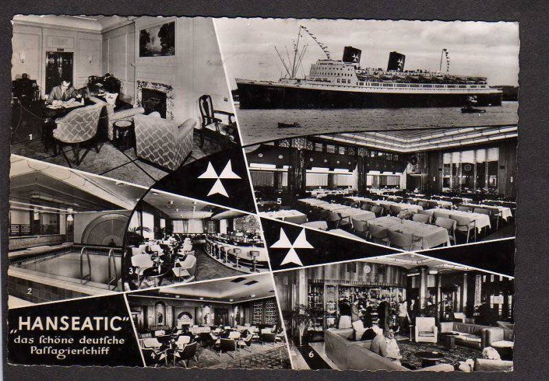 German Germany Ship TS  Hanseatic Pool Dining Room Real Photo Postcard RPPC