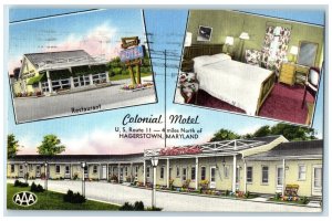 1962 Colonial Motel & Restaurant Multiview Cottage Hagerstown Maryland Postcard