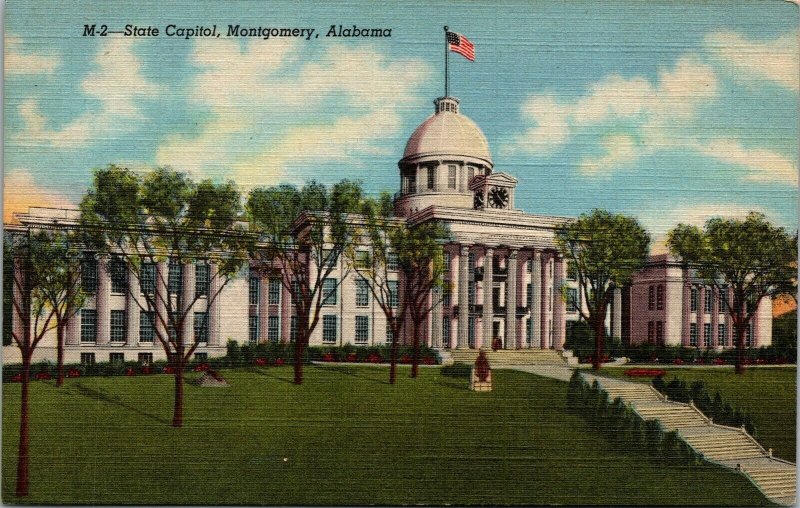 Vtg Montgomery Alabama AL State Capitol 1940s Unused Linen Curteich Postcard