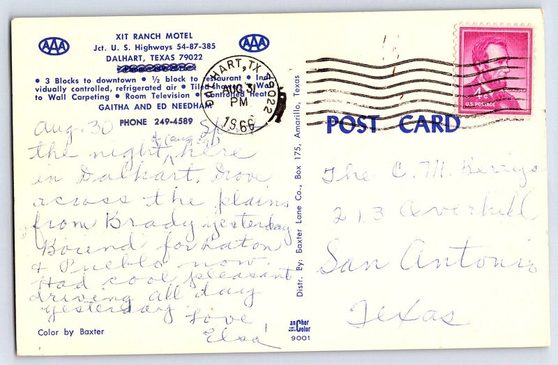 Dalhart Texas Postcard XIT Ranch Motel Hotel Postcard