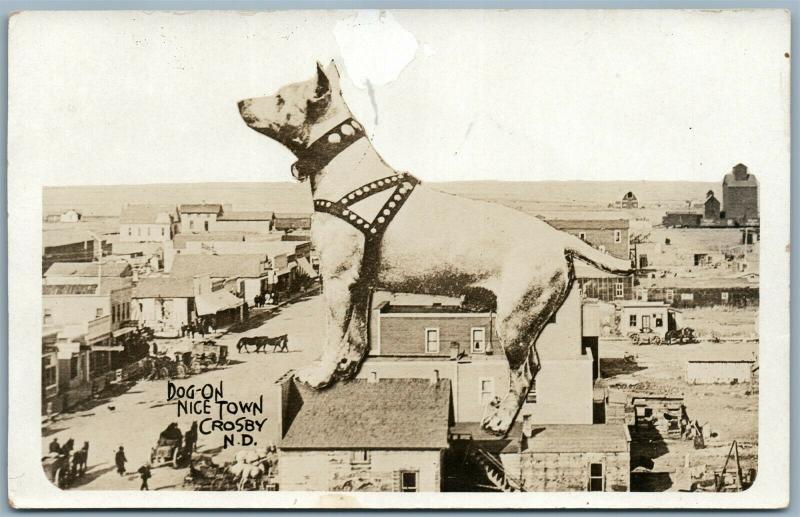 CROSBY S.D. SCENE w/ DOG ANTIQUE 1916 PHOTOMONTAGE REAL PHOTO POSTCARD RPPC