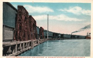 Vintage Postcard 1920's Municipal Docks at New Orleans Louisiana Device Vessels